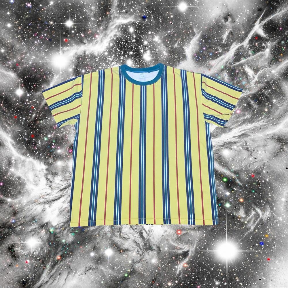 Urban Outfitters Mens Size Retro Yellow Blue Red Striped Short Sleeve T-Shirt⁠